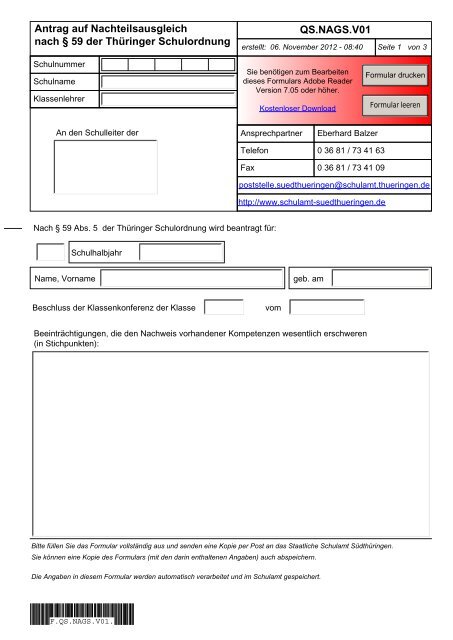 Antrag auf Nachteilsausgleich nach § 59 der Thüringer Schulordnung