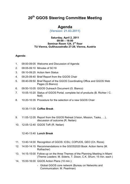 20 GGOS Steering Committee Meeting Agenda