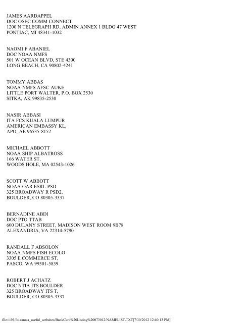 N Foia Noaa Useful Websites Bankcard Listing Namelist