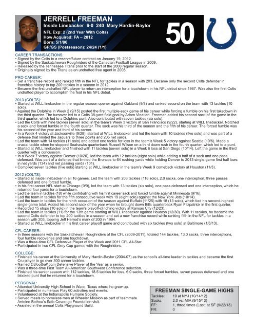 INDIANAPOLIS COLTS WEEKLY PRESS RELEASE