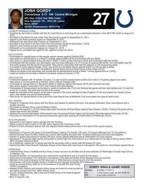 INDIANAPOLIS COLTS WEEKLY PRESS RELEASE