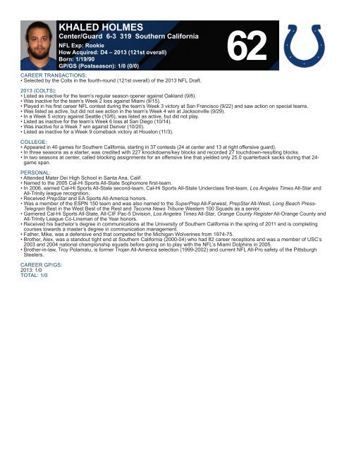 INDIANAPOLIS COLTS WEEKLY PRESS RELEASE