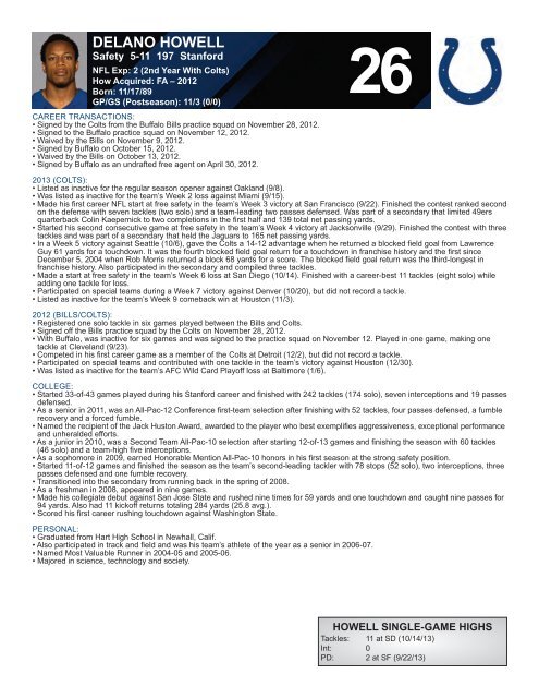 INDIANAPOLIS COLTS WEEKLY PRESS RELEASE