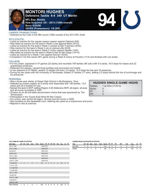 INDIANAPOLIS COLTS WEEKLY PRESS RELEASE