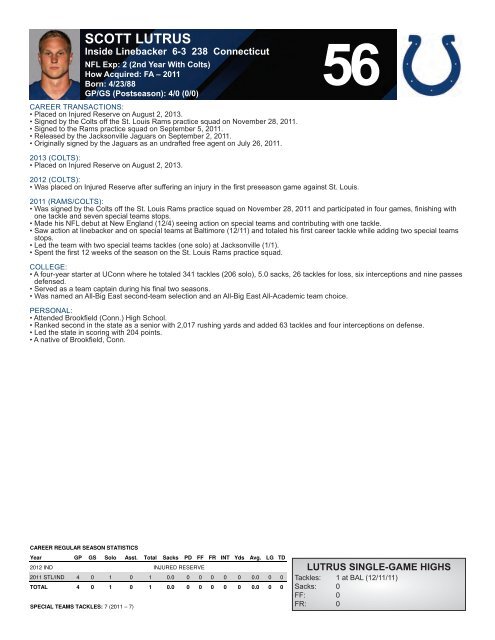 INDIANAPOLIS COLTS WEEKLY PRESS RELEASE