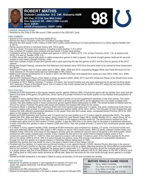 INDIANAPOLIS COLTS WEEKLY PRESS RELEASE