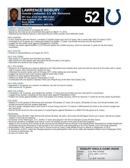 INDIANAPOLIS COLTS WEEKLY PRESS RELEASE