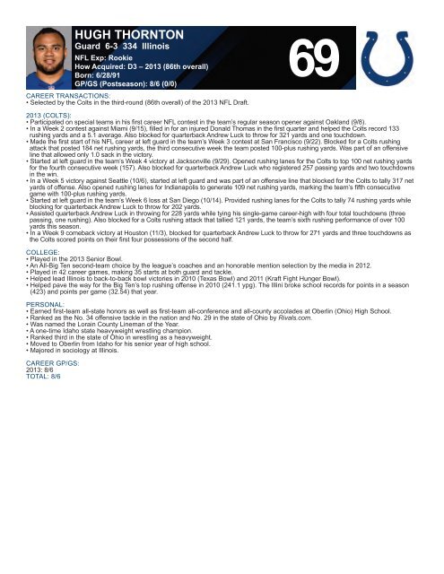 INDIANAPOLIS COLTS WEEKLY PRESS RELEASE