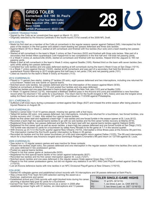 INDIANAPOLIS COLTS WEEKLY PRESS RELEASE