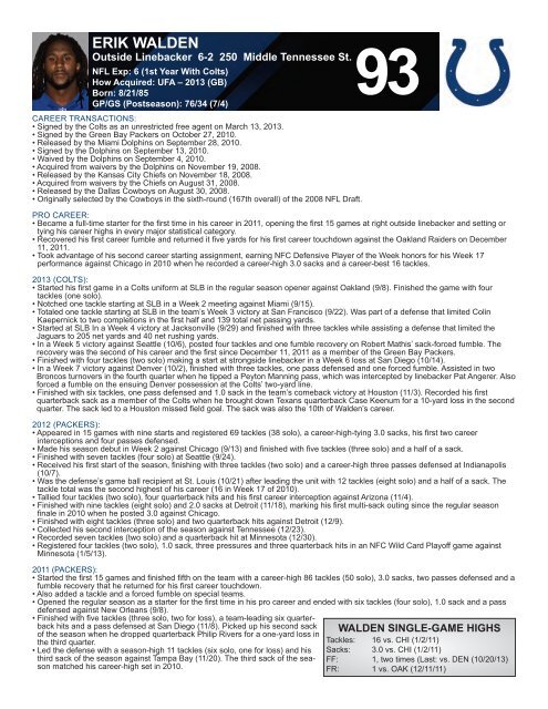 INDIANAPOLIS COLTS WEEKLY PRESS RELEASE