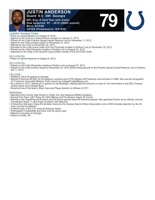 INDIANAPOLIS COLTS WEEKLY PRESS RELEASE