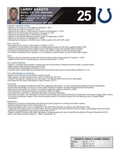 INDIANAPOLIS COLTS WEEKLY PRESS RELEASE