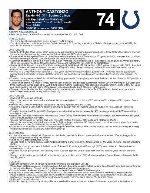 INDIANAPOLIS COLTS WEEKLY PRESS RELEASE