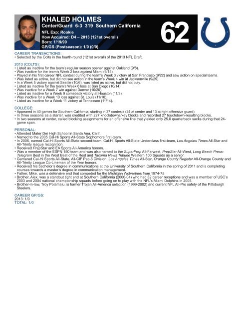 INDIANAPOLIS COLTS WEEKLY PRESS RELEASE