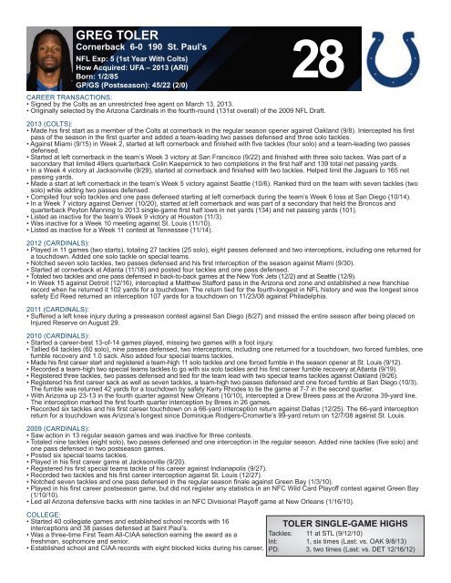 INDIANAPOLIS COLTS WEEKLY PRESS RELEASE