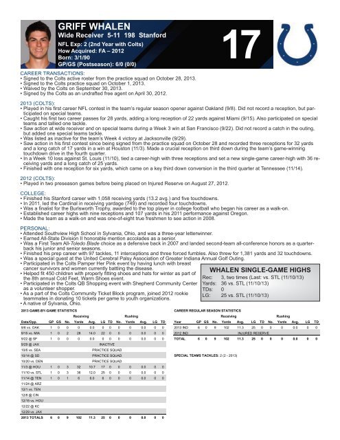 INDIANAPOLIS COLTS WEEKLY PRESS RELEASE