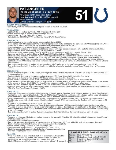 INDIANAPOLIS COLTS WEEKLY PRESS RELEASE