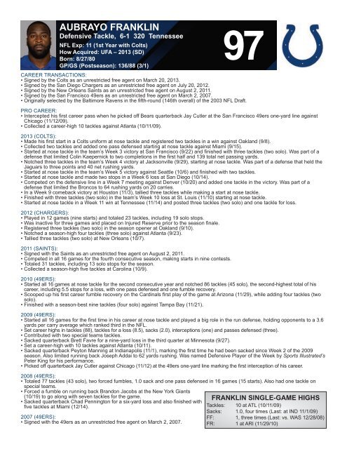 INDIANAPOLIS COLTS WEEKLY PRESS RELEASE