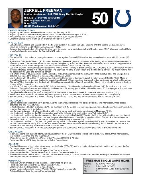 INDIANAPOLIS COLTS WEEKLY PRESS RELEASE