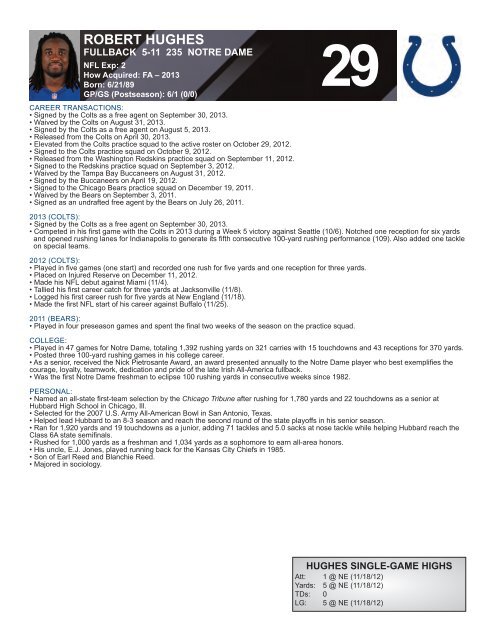 INDIANAPOLIS COLTS WEEKLY PRESS RELEASE