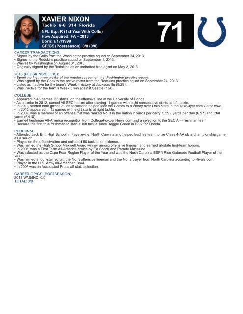 INDIANAPOLIS COLTS WEEKLY PRESS RELEASE