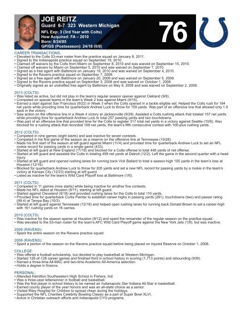 INDIANAPOLIS COLTS WEEKLY PRESS RELEASE