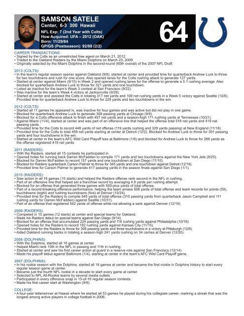 INDIANAPOLIS COLTS WEEKLY PRESS RELEASE