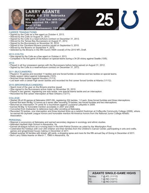 INDIANAPOLIS COLTS WEEKLY PRESS RELEASE