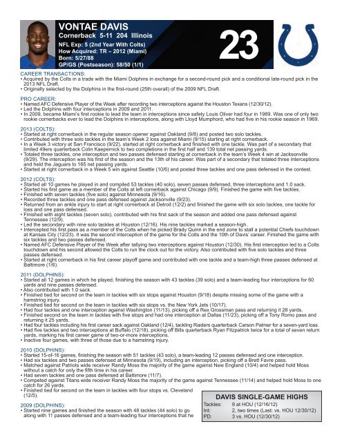 INDIANAPOLIS COLTS WEEKLY PRESS RELEASE