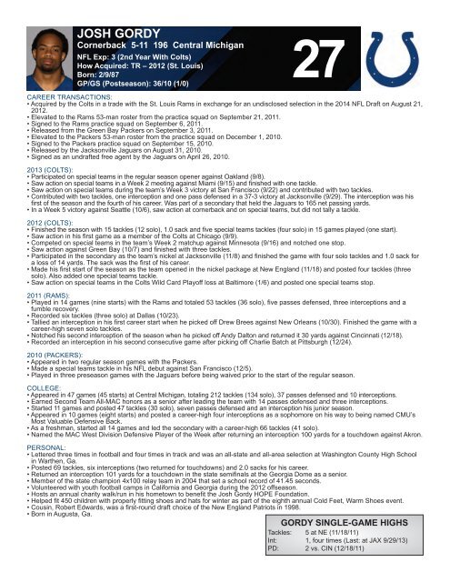 INDIANAPOLIS COLTS WEEKLY PRESS RELEASE