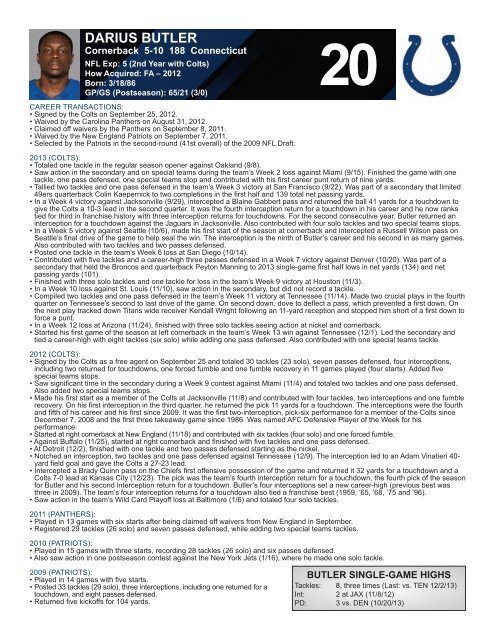 INDIANAPOLIS COLTS WEEKLY PRESS RELEASE