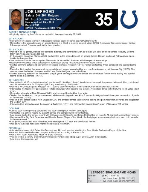 INDIANAPOLIS COLTS WEEKLY PRESS RELEASE