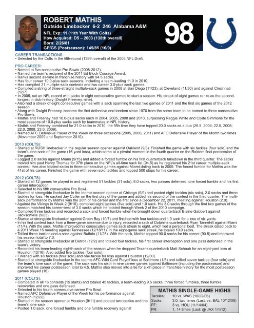 INDIANAPOLIS COLTS WEEKLY PRESS RELEASE