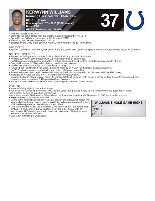 INDIANAPOLIS COLTS WEEKLY PRESS RELEASE