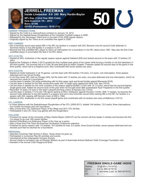 INDIANAPOLIS COLTS WEEKLY PRESS RELEASE