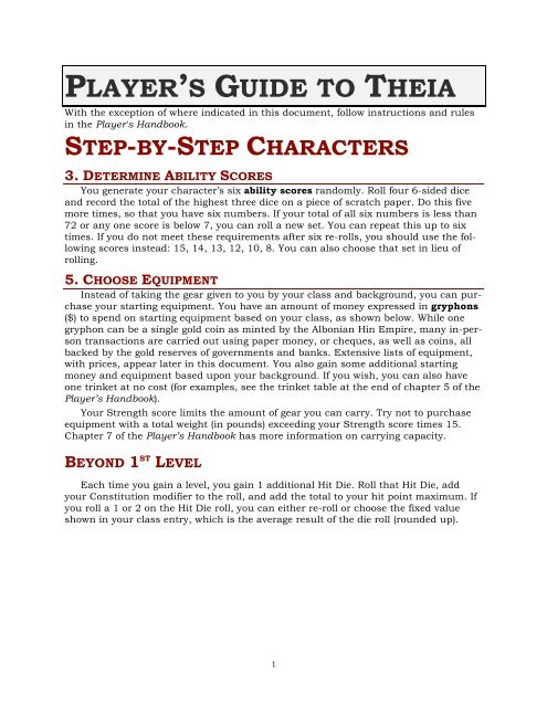 PLAYER'S GUIDE THEIA
