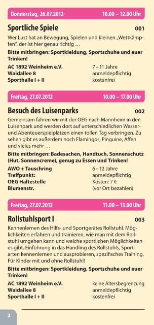 Programm Ferienspiele 2012 - Wing Tai