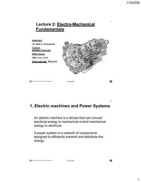 Lecture 2 Electro-Mechanical Fundamentals 1 Electric machines and Power Systems