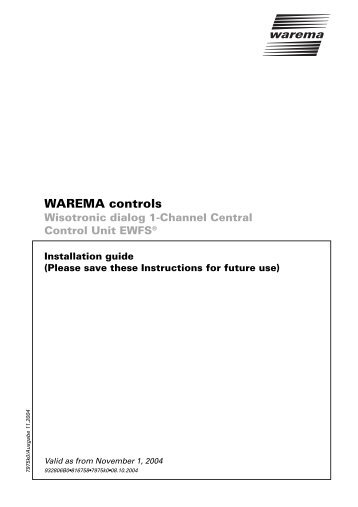 Installation guide Wisotronic dialog 1-Channel CCU - Warema