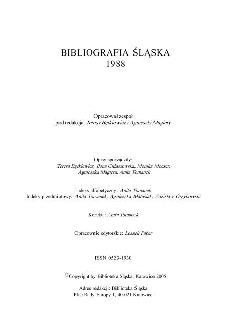 Bibliografia RZYMSKA 1988 - Biblioteka ÅšlÄ…ska