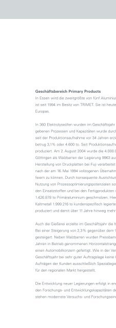 TRIMET-Chronologie Geschäftsjahr 2004/2005 - Trimet Aluminium AG