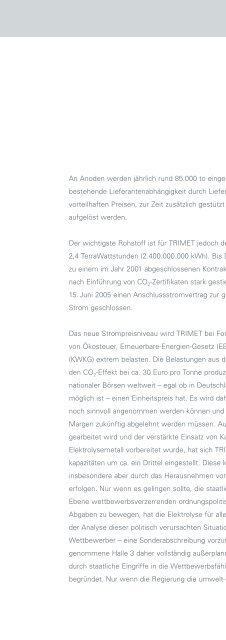 TRIMET-Chronologie Geschäftsjahr 2004/2005 - Trimet Aluminium AG