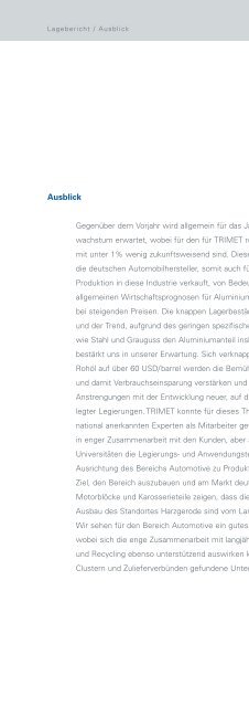 TRIMET-Chronologie Geschäftsjahr 2004/2005 - Trimet Aluminium AG