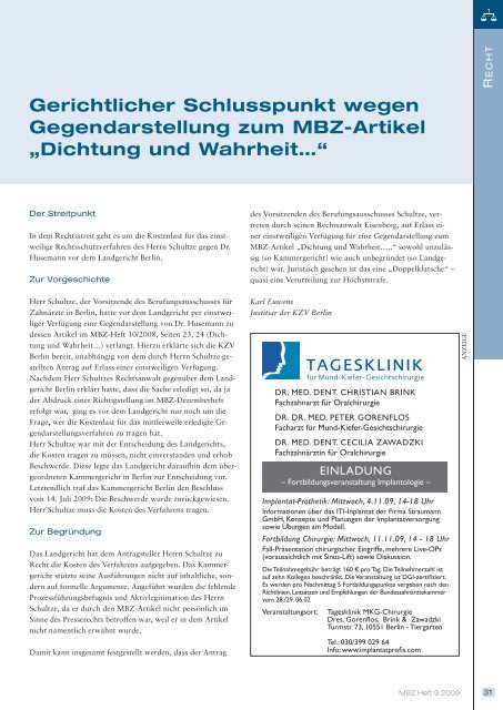 MBZ Ausgabe 09/2009 - Zahnärztekammer Berlin