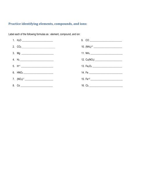 Packet for Cu lab, naming and writing formulas, reaction types and ...