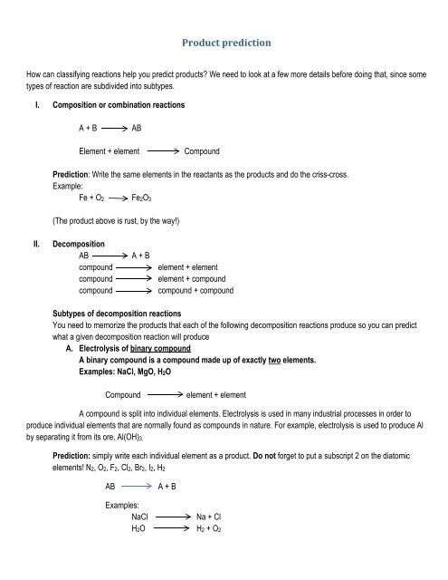 Packet for Cu lab, naming and writing formulas, reaction types and ...