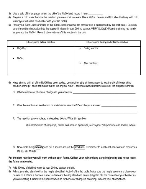 Packet for Cu lab, naming and writing formulas, reaction types and ...