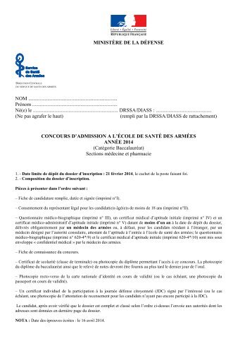 Dossier d\'inscription BAC - Ãcole du Val-de-GrÃ¢ce - MinistÃ¨re de la ...