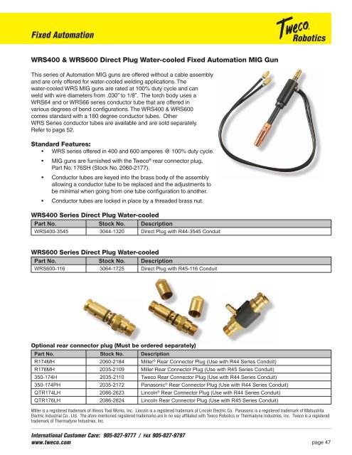 Fixed Automation Arc Welding Equipment and Consumables