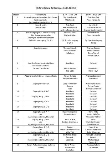 Helfereinteilung für Samstag, den 07.01.2012 ... - FSV Vohwinkel